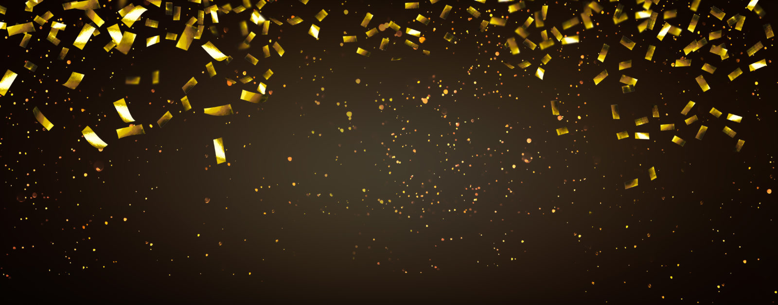Gold Confetti in dark background, showing celebration